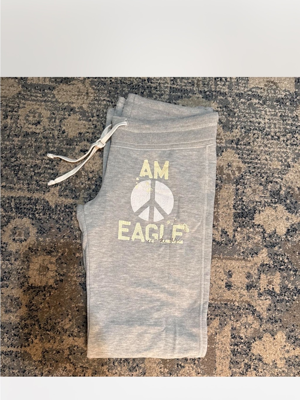 American Eagle Outfitters Gray 'AM EAGLE' Peace Logo sweatpants